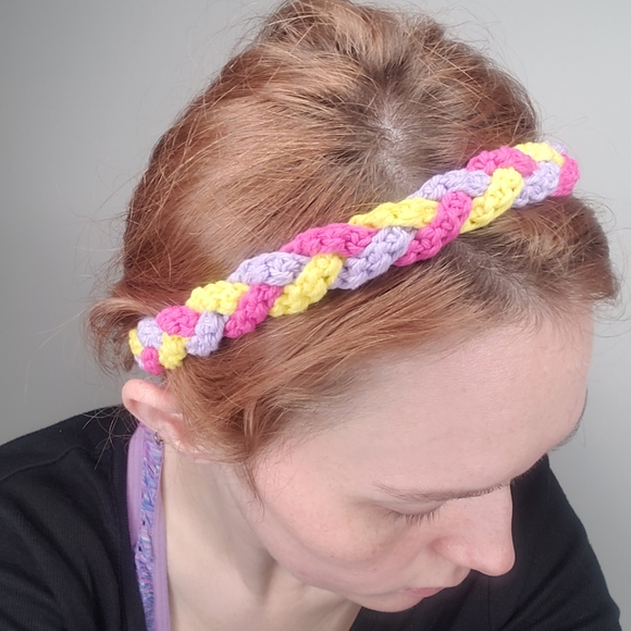 Hand Crafted Braided Headband Hair Band Crochet Spring Yellow Purple Pink Chic - Picture 6 of 9